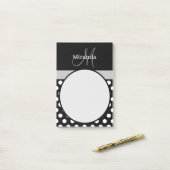 Grijs Monogram Zwart Wit Polka Dot Post-it® Notes (Op bureau)