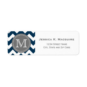 Grijs Monogrammed Navy Blue Chevron Etiket