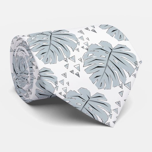 Grijs monstera bladeren op wit stropdas (Opgerold)