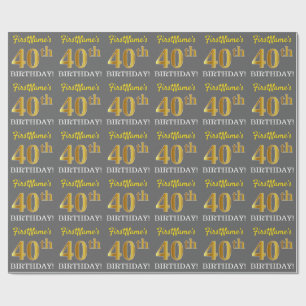 Grijs, namaak gouden uitstraling "40ste VERJAARDAG Cadeaupapier