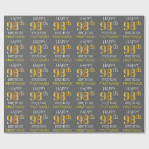 Grijs, namaakgoud "HAPPY 98th VERJAARDAG" Cadeaupapier