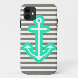 Grijs Nautical Mint Anchor iPhone 11 Hoesje