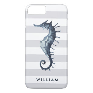 Grijs Nautical Seahorse gepersonaliseerd monogram iPhone 8 Plus / 7 Plus Hoesje