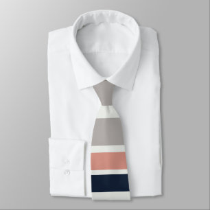 Grijs Navy Blauw Roze Kust Strepen Patroon Stropdas