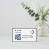 Grijs Navy Blue Bar Mitswa QR Code RSVP Budget Informatiekaartje (Staand voorkant)