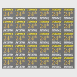 Grijs, Nep/Goudimitatie, "24e VERJAARDAG" Cadeaupapier