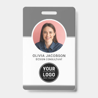Grijs Neutraal Modern Bedrijf Werknemer Foto QR ID Badge