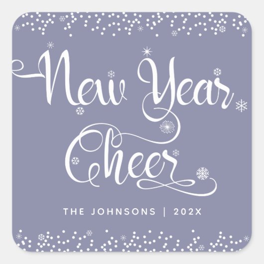 Grijs Nieuwjaar Cheer White Snowflakes Aangepaste  Vierkante Sticker (Voorkant)