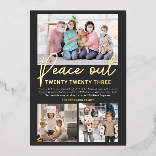 Grijs Nieuwjaar vrede uit 2020 manuscript 3 foto's Folie Feestdagenkaart (Voorkant)