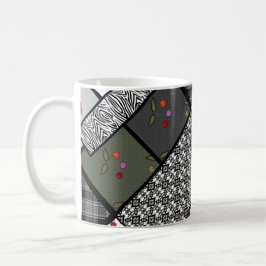 Grijs Olijf rustiek patchwork patroon Koffiemok (Links)