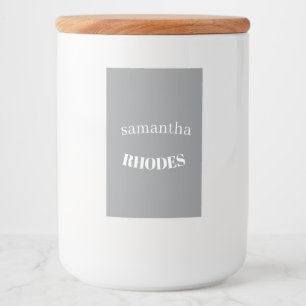 Grijs op maat gemaakte monogram minimalistisch voedselcontainer etiket