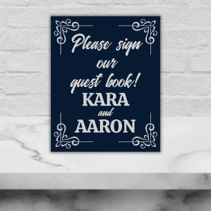 Grijs op Slate Blue Edwardian Wedding Guest Book Fotoplaat