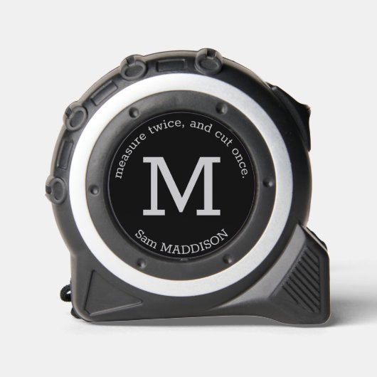 Grijs op zwart monogram, naam & slogan rolmaat (Voorkant)