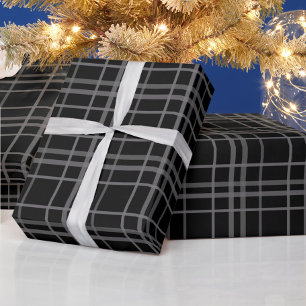 Grijs op zwart Tartan Plaid Pattern Design Cadeaupapier