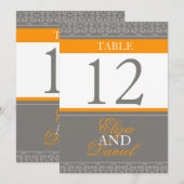 Grijs & oranje gestreepte tafelnummers voor de bru (Voorkant / Achterkant)
