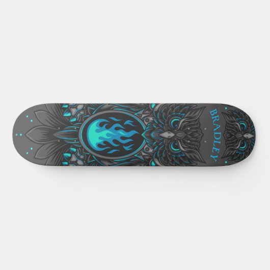 Grijs Owl Koel Aangepaste Aangepaste Naam Skateboard (Horizontaal)