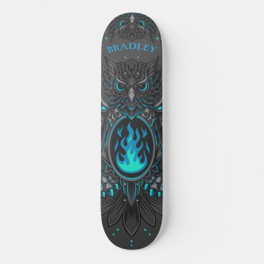 Grijs Owl Koel Aangepaste Aangepaste Naam Skateboard (Voorkant)