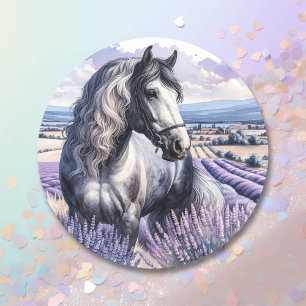 Grijs Paard Staande In Lavendel Ronde Sticker
