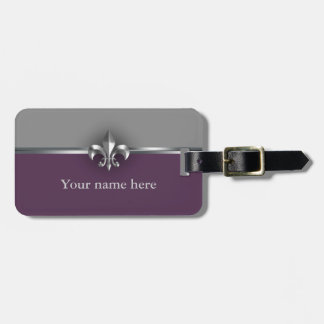 Grijs Paars Silver Fleur de Lis Bagagelabel