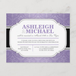 Grijs & Paarse Damast Bruiloftsreceptie ALLEEN RSVP Kaartje