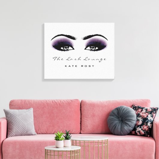 Grijs Paarse make-up artiest Beauty Damask Lashes Canvas Afdruk (Insitu (Woonkamer))