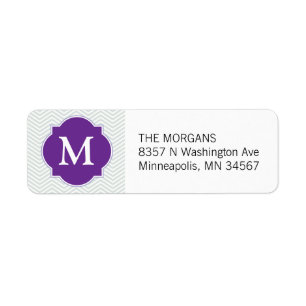 Grijs & Paarse Modern Chevron Custom Monogram Etiket