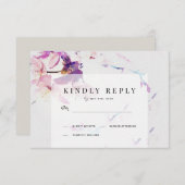 Grijs & Paarse Waterverf Bloemenbruiloft RSVP Kaartje (Voorkant / Achterkant)