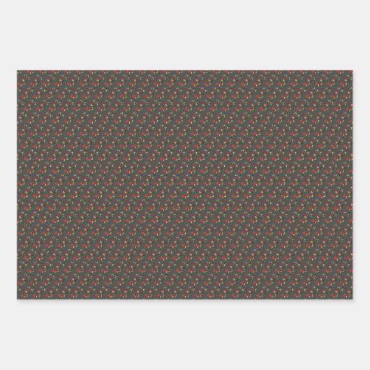 Grijs patroon rode wildbloemen, omhuld papier inpakpapier vel (Voorkant 2)