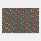 Grijs patroon rode wildbloemen, omhuld papier inpakpapier vel (Voorkant)