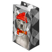 Grijs Plaid met Staffordshire Pitbull Kerstmis Klein Cadeauzakje (Voorkant Gekanteld)