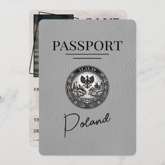 Grijs Polen paspoort Bewaar de datum Save The Date (Voorkant / Achterkant)