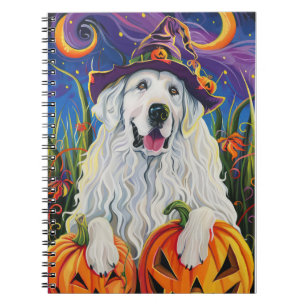 Grijs Pyrinees Honden Halloween Heks Pompoen Notitieboek
