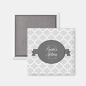 Grijs Quatrefoil Aangepast Magnet Magneet (Voorkant / Achterkant)