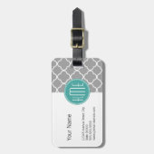 Grijs Quatrefoil met aangepast Mint Monogram Bagagelabel (Voorkant verticaal)