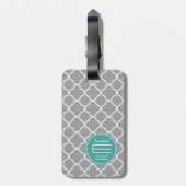 Grijs Quatrefoil met aangepast Mint Monogram Bagagelabel (Achterkant verticaal)