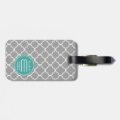 Grijs Quatrefoil met aangepast Mint Monogram Bagagelabel (Achterkant horizontaal)