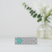 Grijs Quatrefoil met aangepast Mint Monogram Mini Visitekaartje (Staand voorkant)