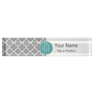 Grijs Quatrefoil met aangepast Mint Monogram Naambordje