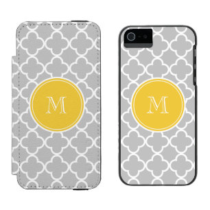 Grijs Quatrefolpatroon, Geel Monogram