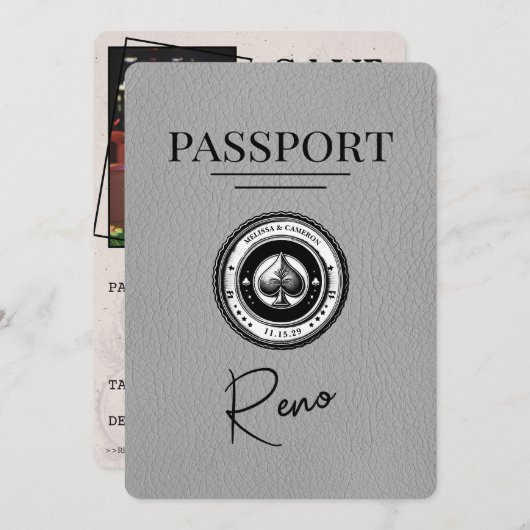 Grijs Reno Paspoort Bewaar de datum Save The Date (Voorkant / Achterkant)