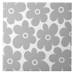 Grijs Retro Bloemen Patroon Tegeltje