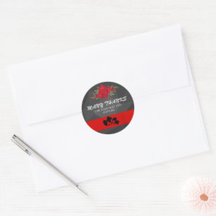 Grijs Rood Bloemenverloop Elegant Modern Schattige Ronde Sticker