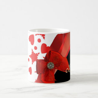 grijs rood en wit gepatterd monogram magische mok