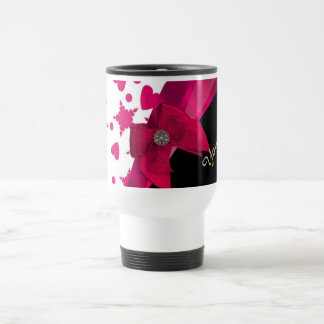 grijs rood en wit gepatterd monogram reisbeker