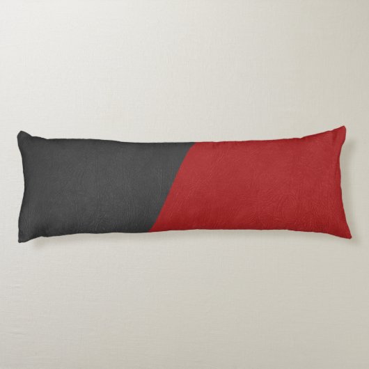 Grijs & rood leer geometrisch ontwerp lichaamskussen (Achterkant)
