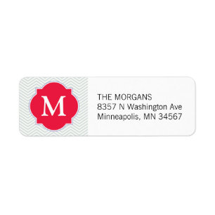 Grijs & Rood Modern Chevron Custom Monogram Etiket