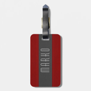 Grijs & Rood Strepen Faux  Leather Look Bagagelabel
