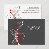 Grijs, Rood, Witte Bloem RSVP Kaartje (Voorkant / Achterkant)