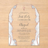 Grijs Roos Gouden Agaat Boog Eerste Communie Acryl Uitnodigingen (Voorkant)