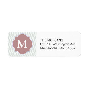 Grijs & Rosy Bruin Modern Chevron Custom Monogram Etiket
